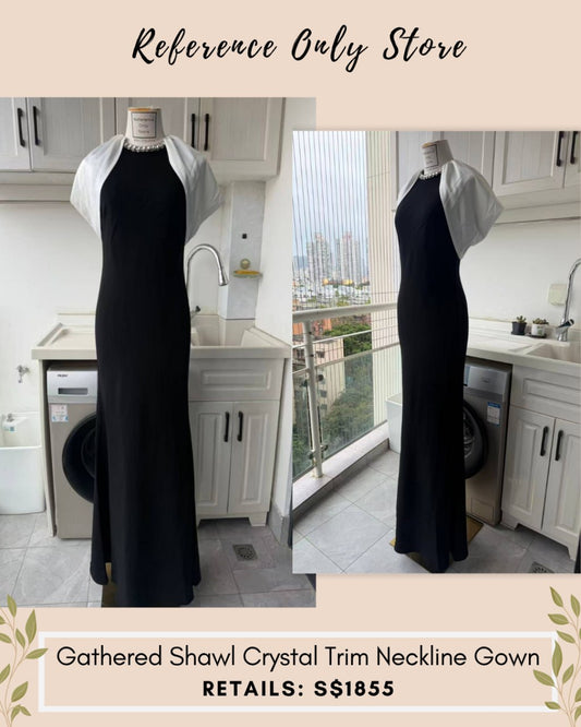 Rm Gathered Shawl Crystal trim neckline gown dress