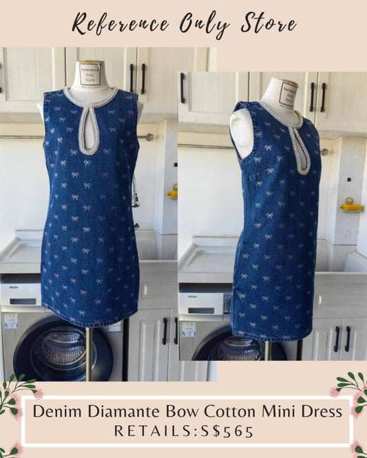 SP Denim Diamanté bow cotton mini dress
