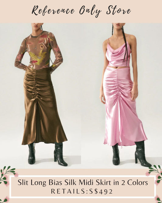 SL Slit Long Bias Silk Midi Skirt in 2 colors