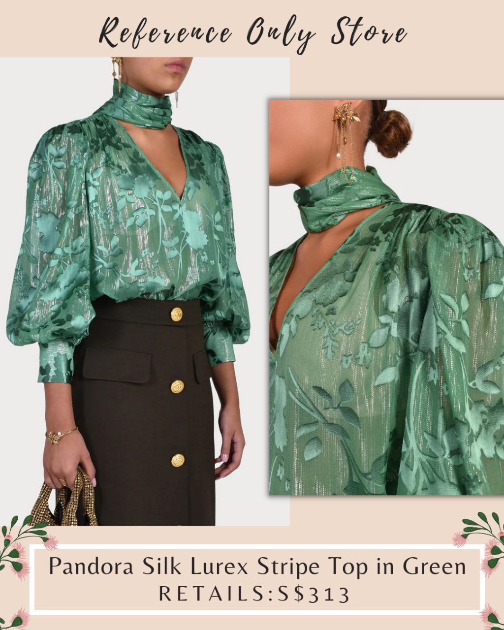 Hk Pandora Green Silk Lurex Top