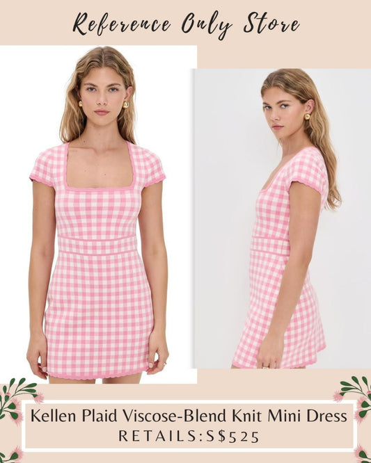 LSF Kellen plaid viscose blend mini knit dress in pink