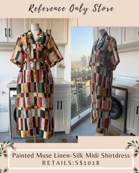 AM painted muse linen silk blend midi dress