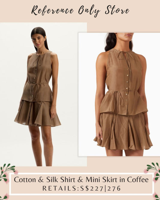 12S cotton and silk blend shirt and mini skirt in coffee