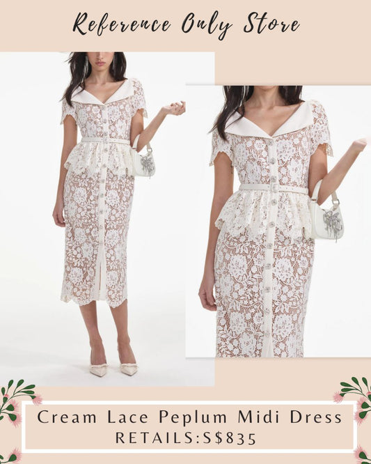 SP Cream Lace Peplum Midi Dress