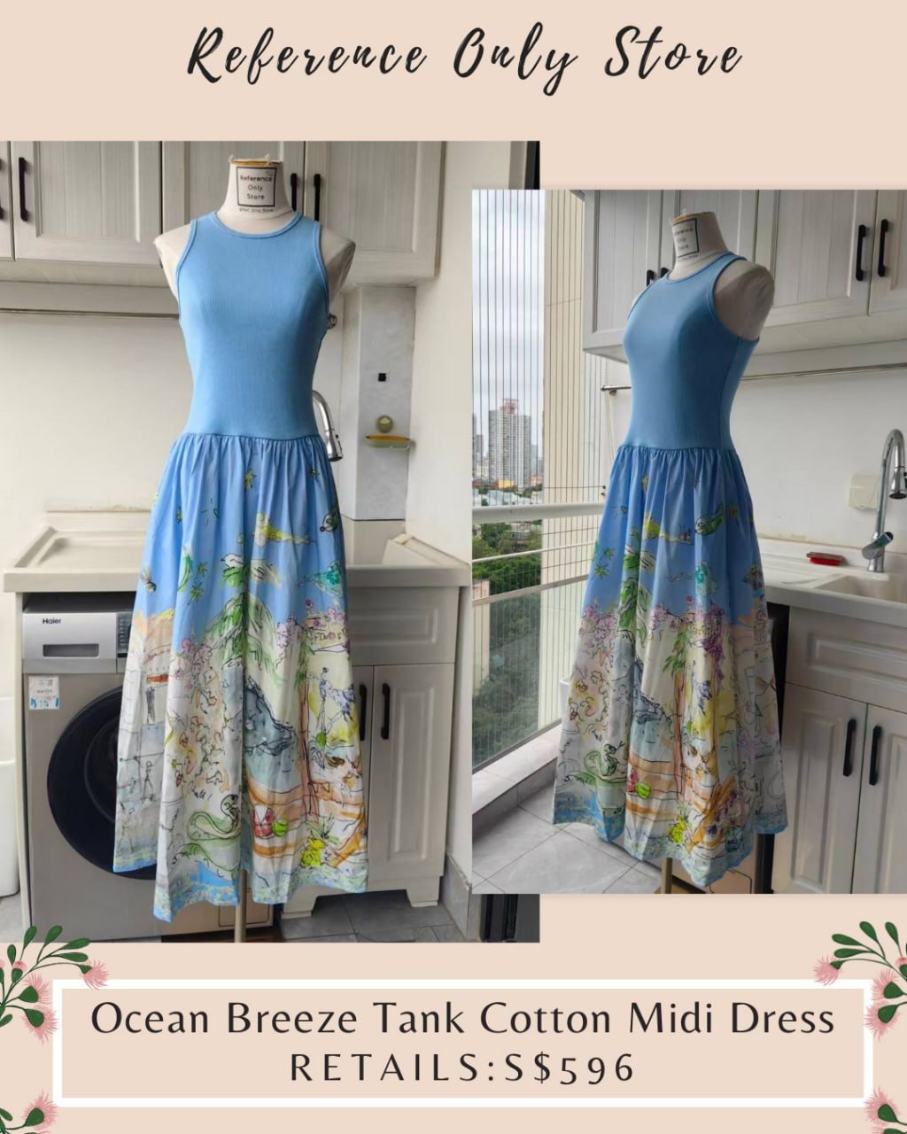 AM ocean breeze cotton tank midi dress