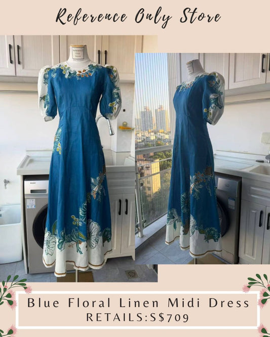AM Blue floral linen midi dress