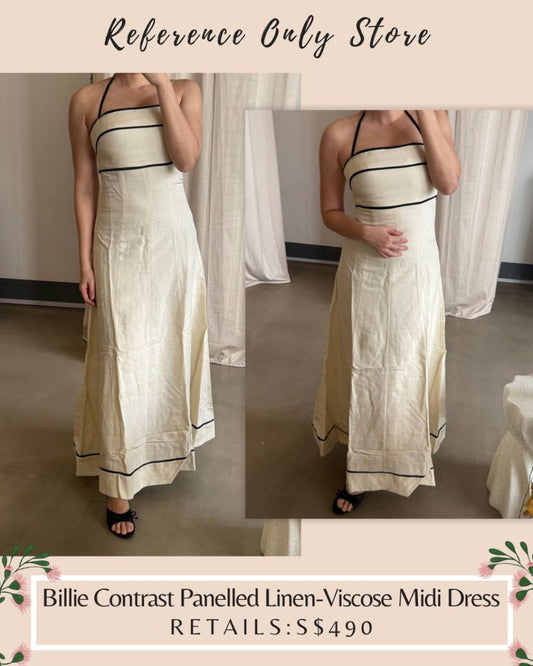 SJ Billie contrast Panelled linen viscose midi dress