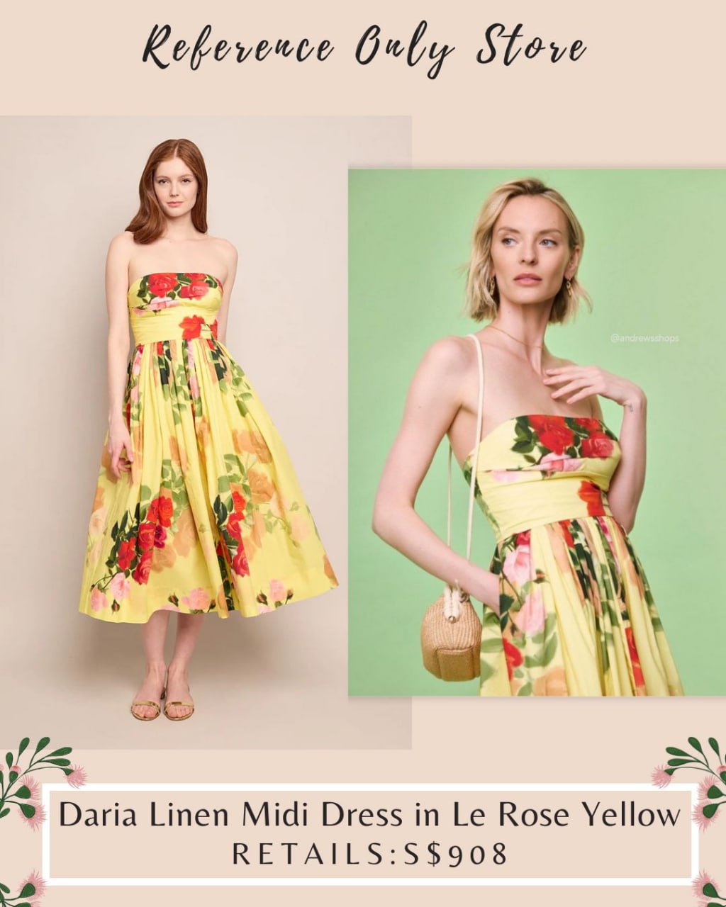 CC Daria Linen Midi Dress in le rose yellow
