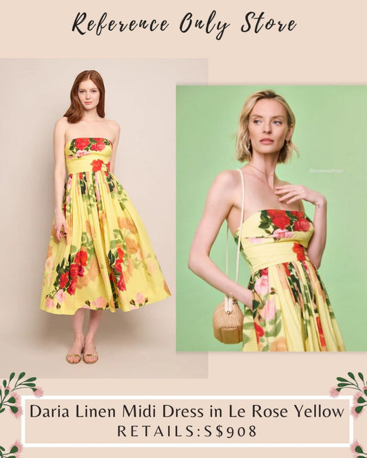CC Daria Linen Midi Dress in le rose yellow