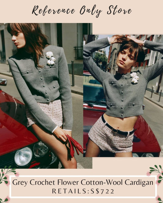 SP Grey crochet flower cotton wool blend cardigan