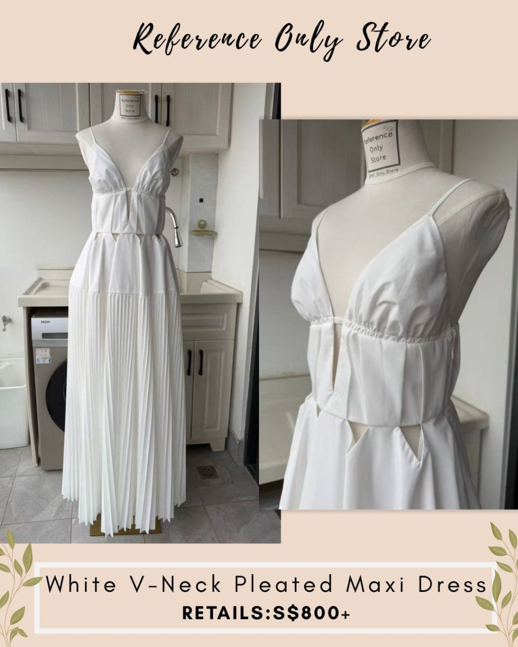SK White V neck pleated maxi dress