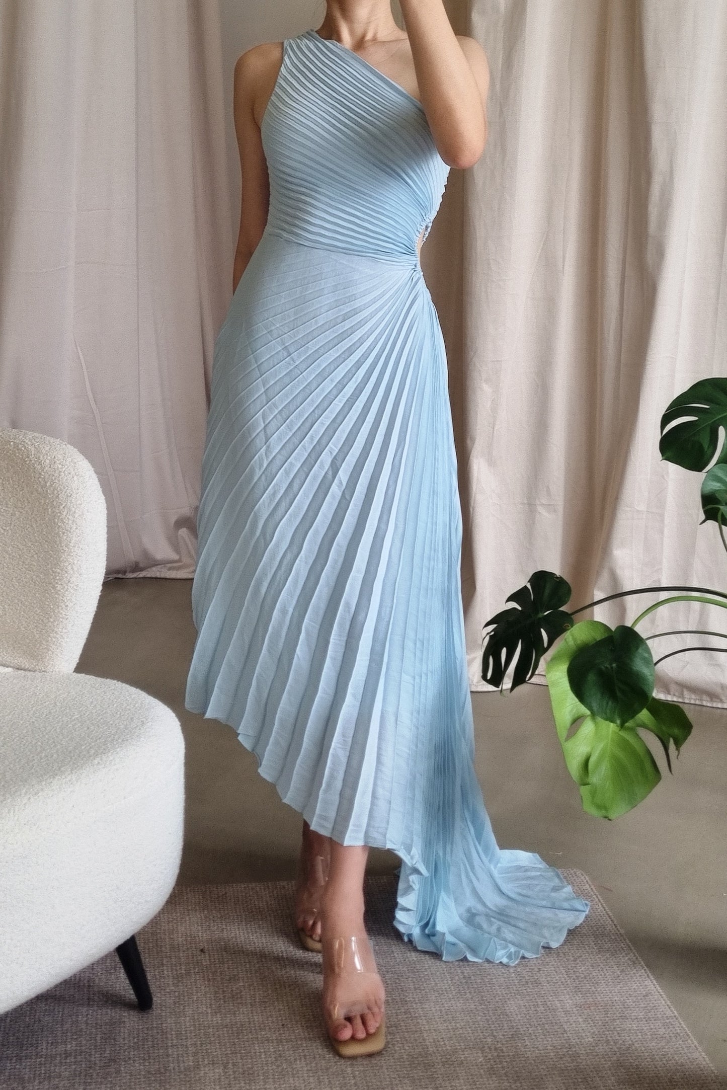 Alc Delfina Matte pleated midi dress in blue Aqua