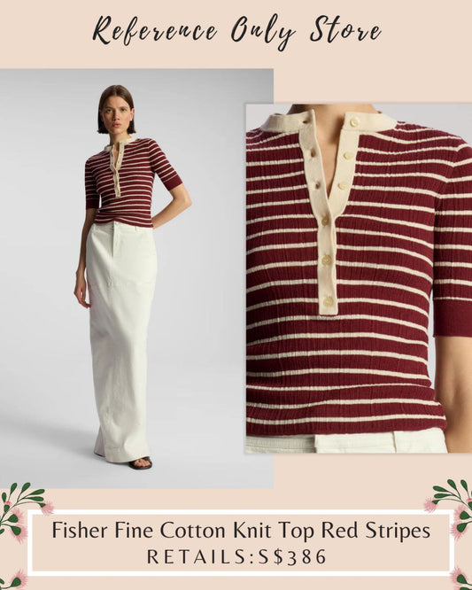 Alc Fisher Fine Cotton knit stripe red polo shirt top