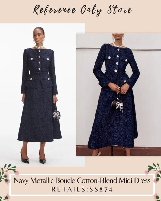 SP navy metallic Boucle midi dress