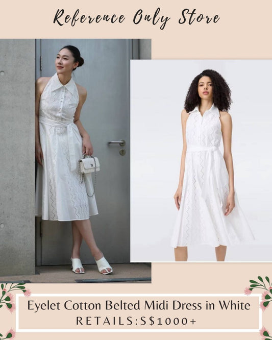 DVF eyelet cotton belted midi dress in white