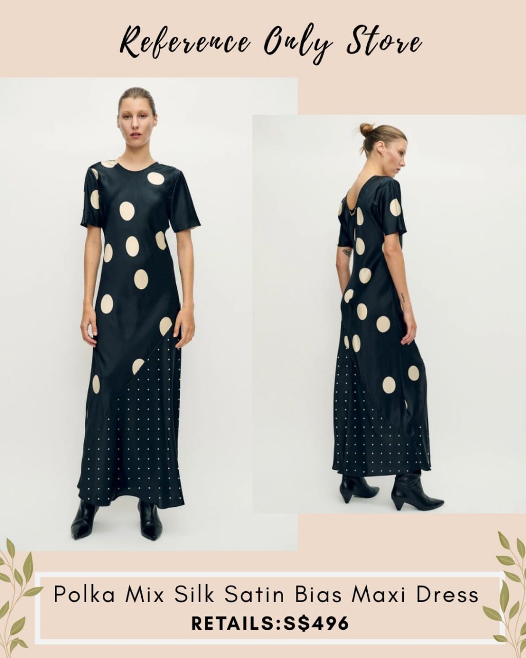 SL polka mix silk satin midi dress