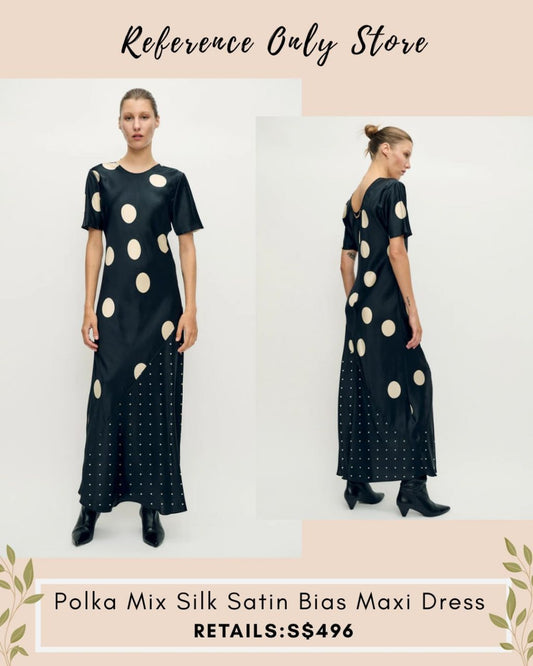 SL polka mix silk satin midi dress