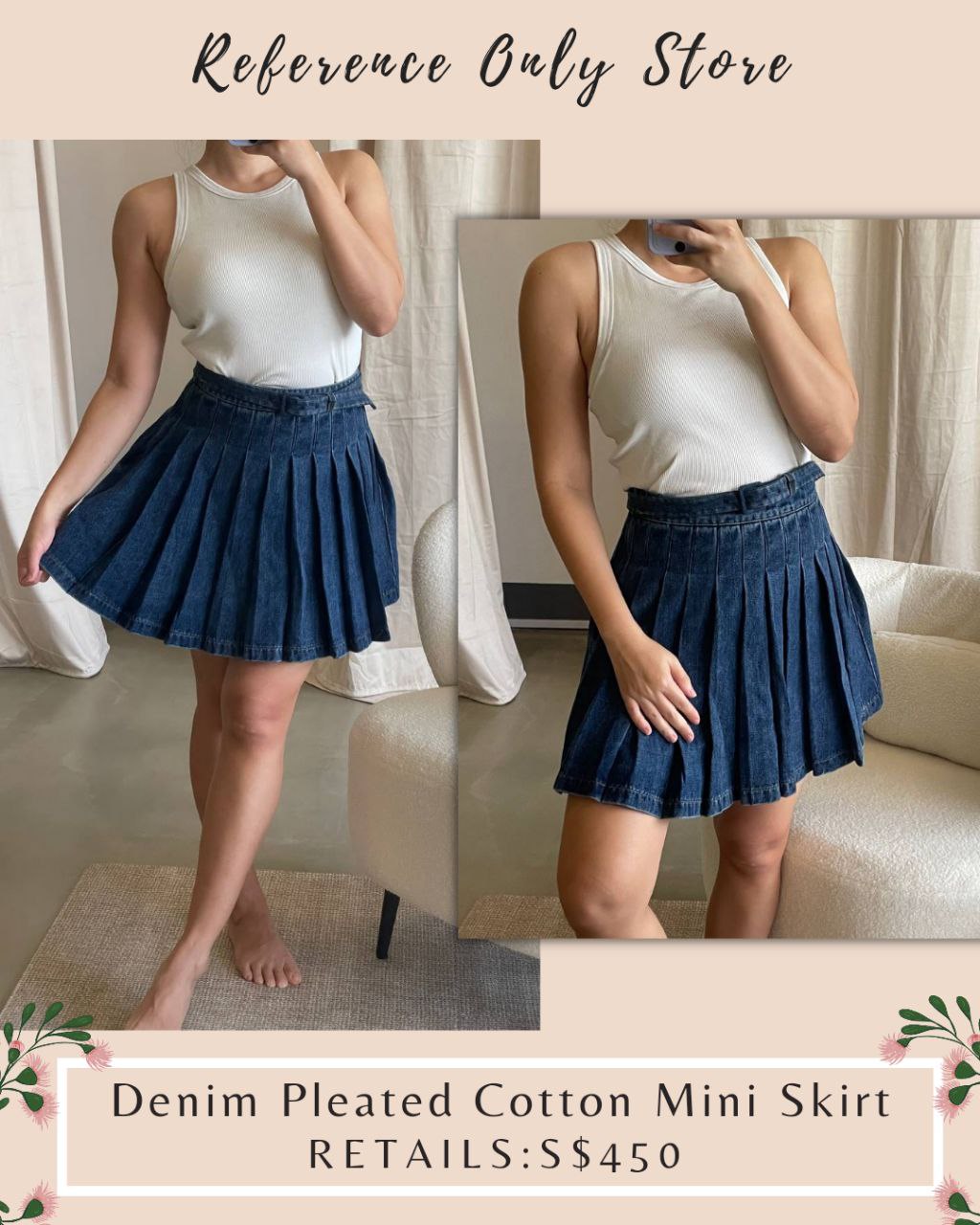 SP Denim Cotton Pleated Mini Skirt