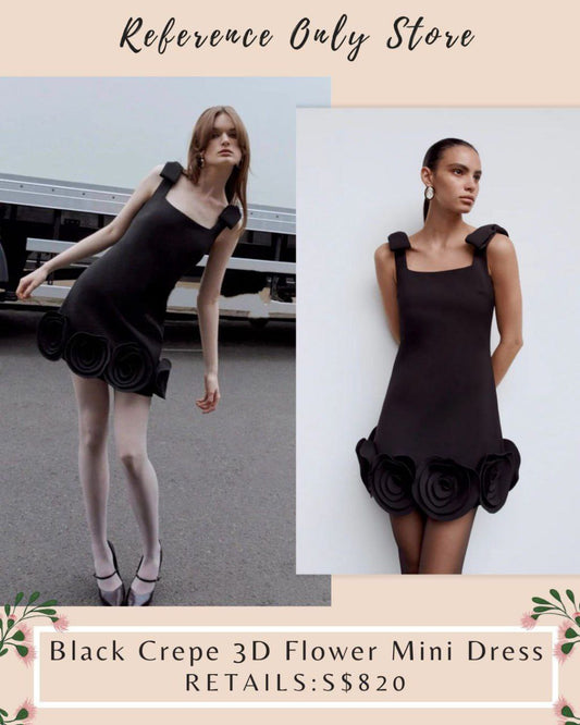 SP Black Crepe 3D Flower crepe mini dress