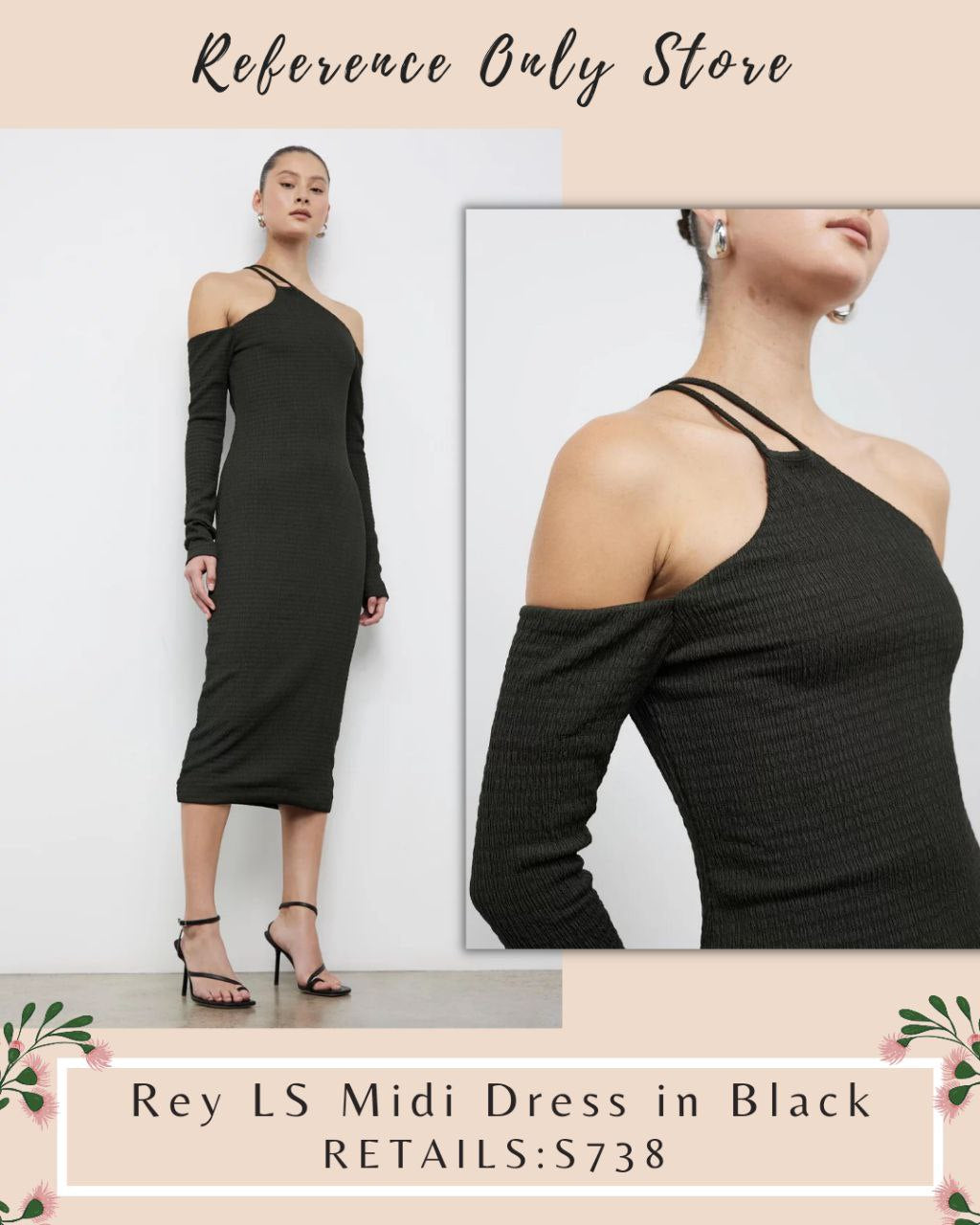 CM Rey LS Midi Dress in Black