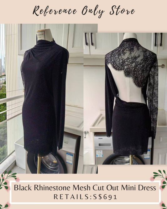 SP black rhinestone mesh cut out lace mini dress
