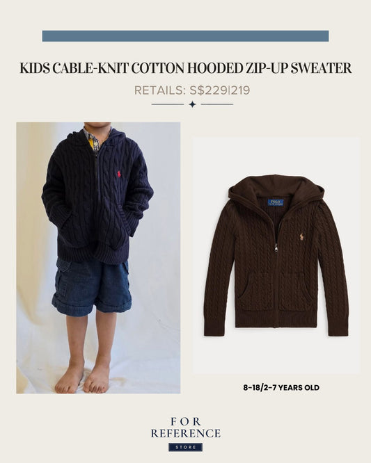 Kid's cable cotton full zip hooded jumper