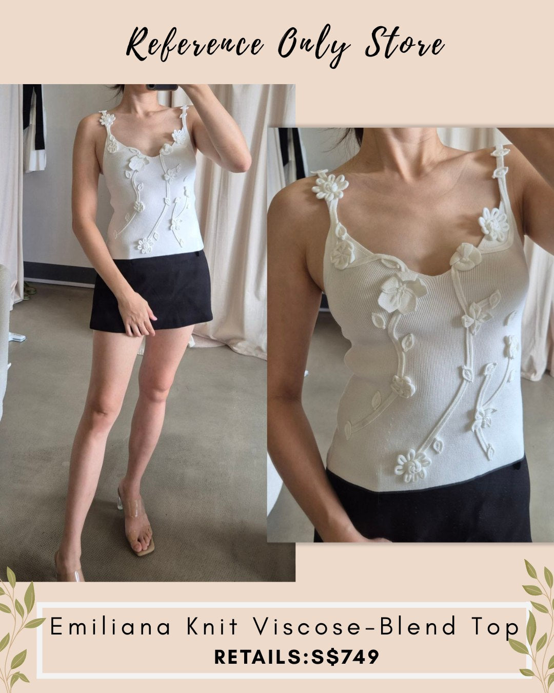 CG Emiliana knit viscose blend White Flower embroidered Top