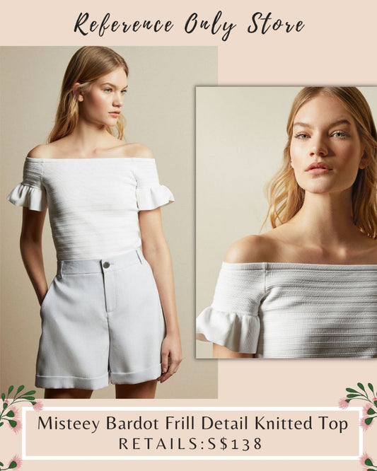 TB Misteey Bardot Frill Knitted top in ivory white