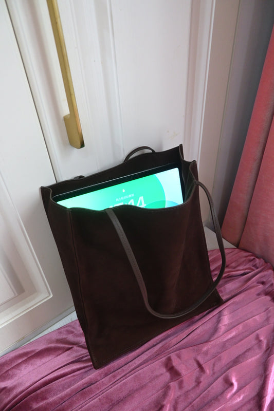 Leather trimmed nuback tote bag in 3 colors