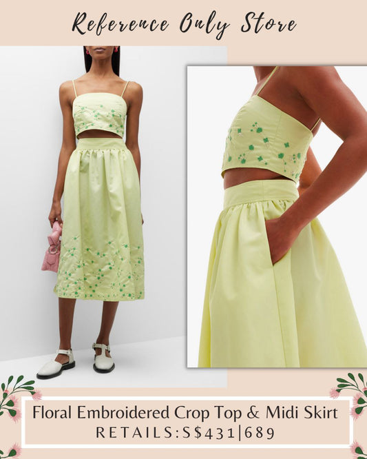 SG Floral Embroidered Crop Top & Midi Skirt