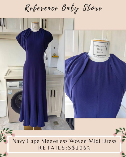 RM navy cape sleeveless woven midi dress