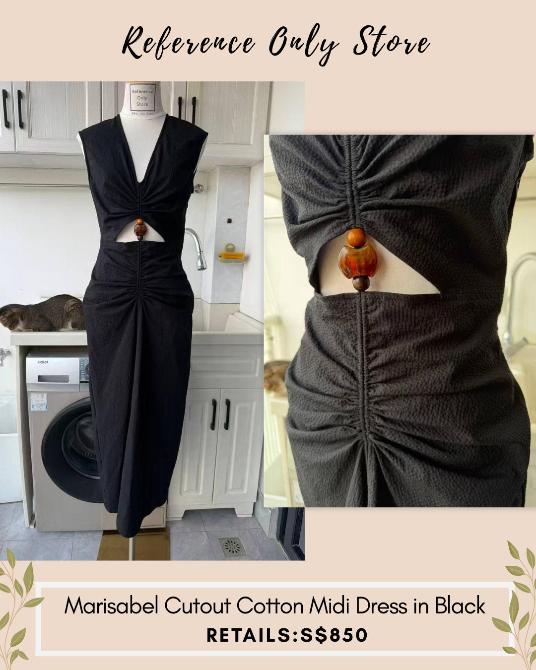 VB Marisabel cut out black cotton midi dress