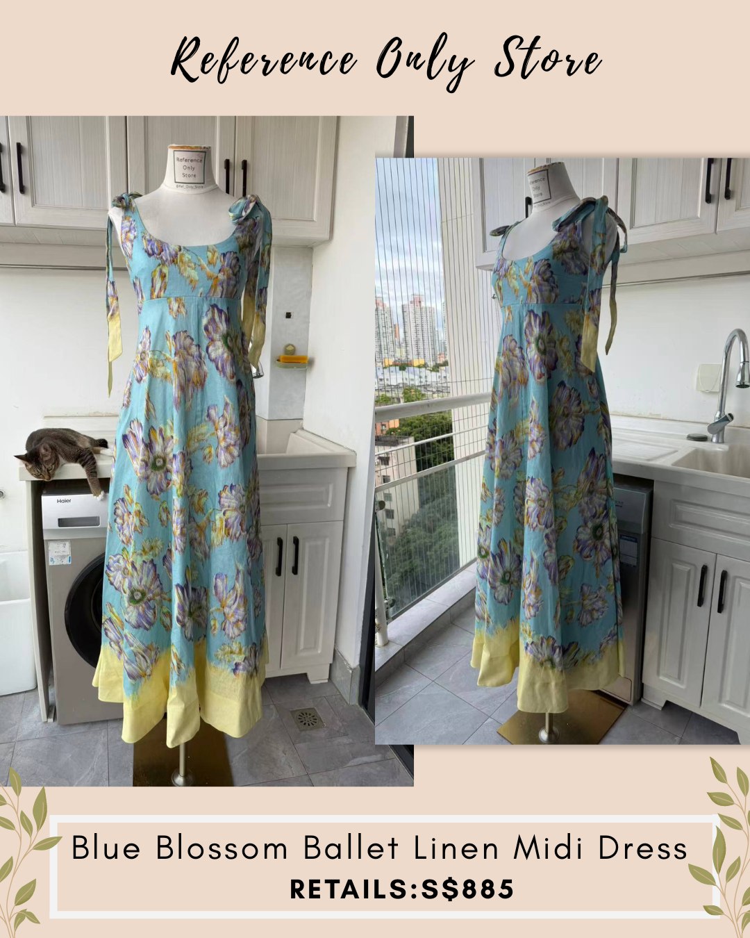 AM Blue Blossom Ballet Linen Midi dress