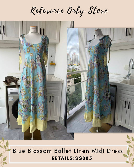 AM Blue Blossom Ballet Linen Midi dress
