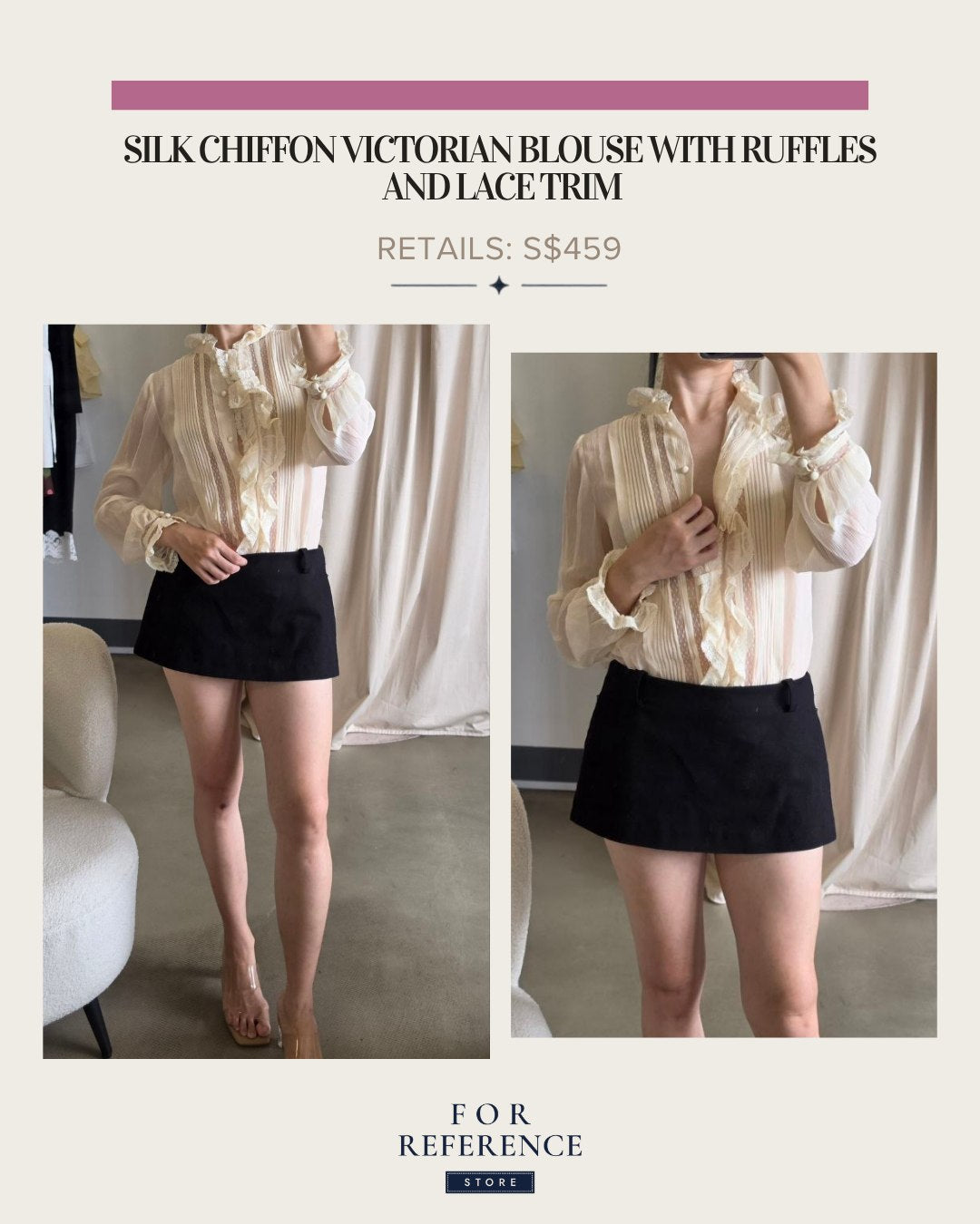 100% silk chiffon victorian blouse with ruffles and lace trim