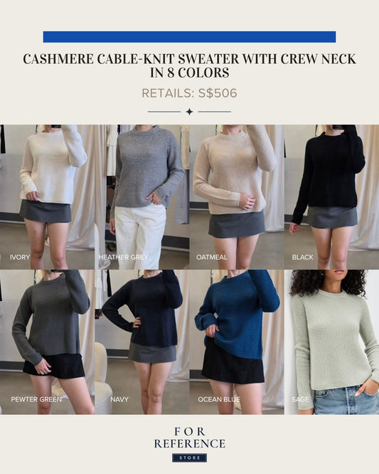 Cashmere cable knit sweater with crew neck in 8 colors
