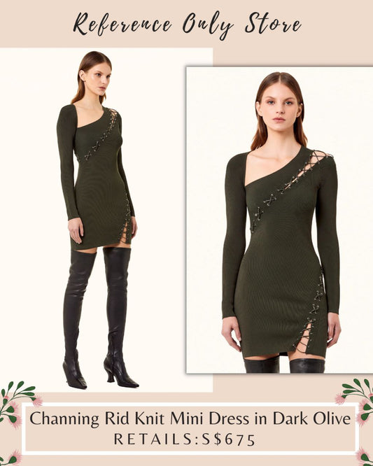 Nic Channing Rid Knit Mini Dress in dark olive