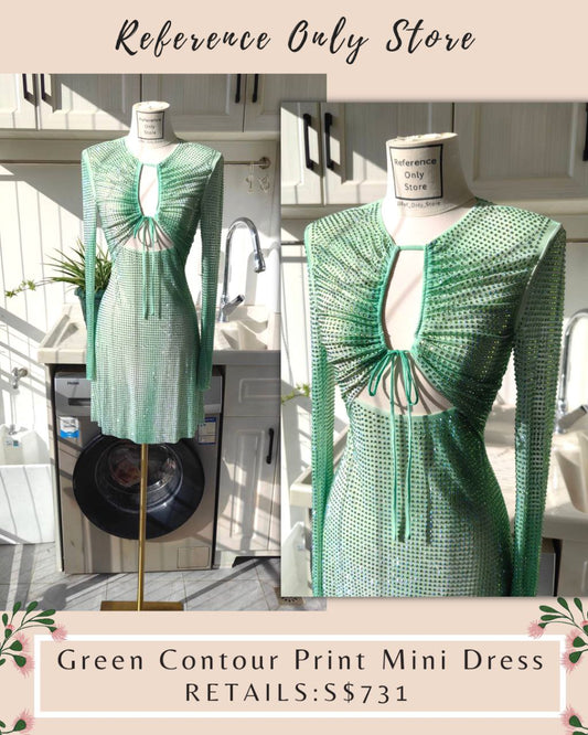 Sp Mint Green Rhinestone Contour Print Mini Dress
