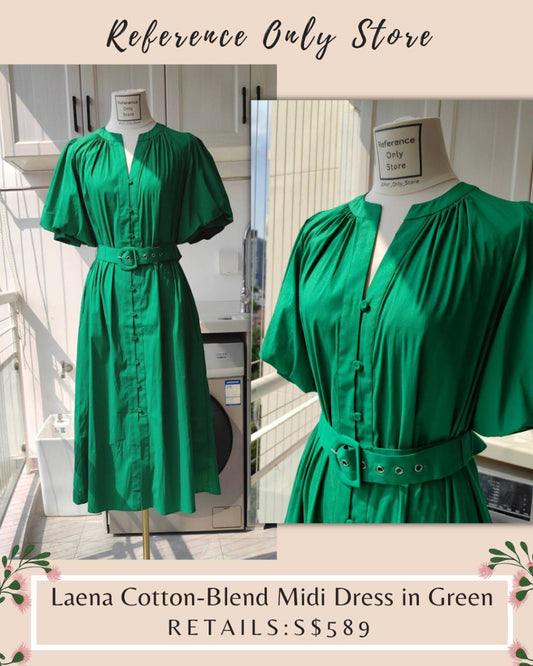 DVF Laena Cotton Blend Green Midi Dress