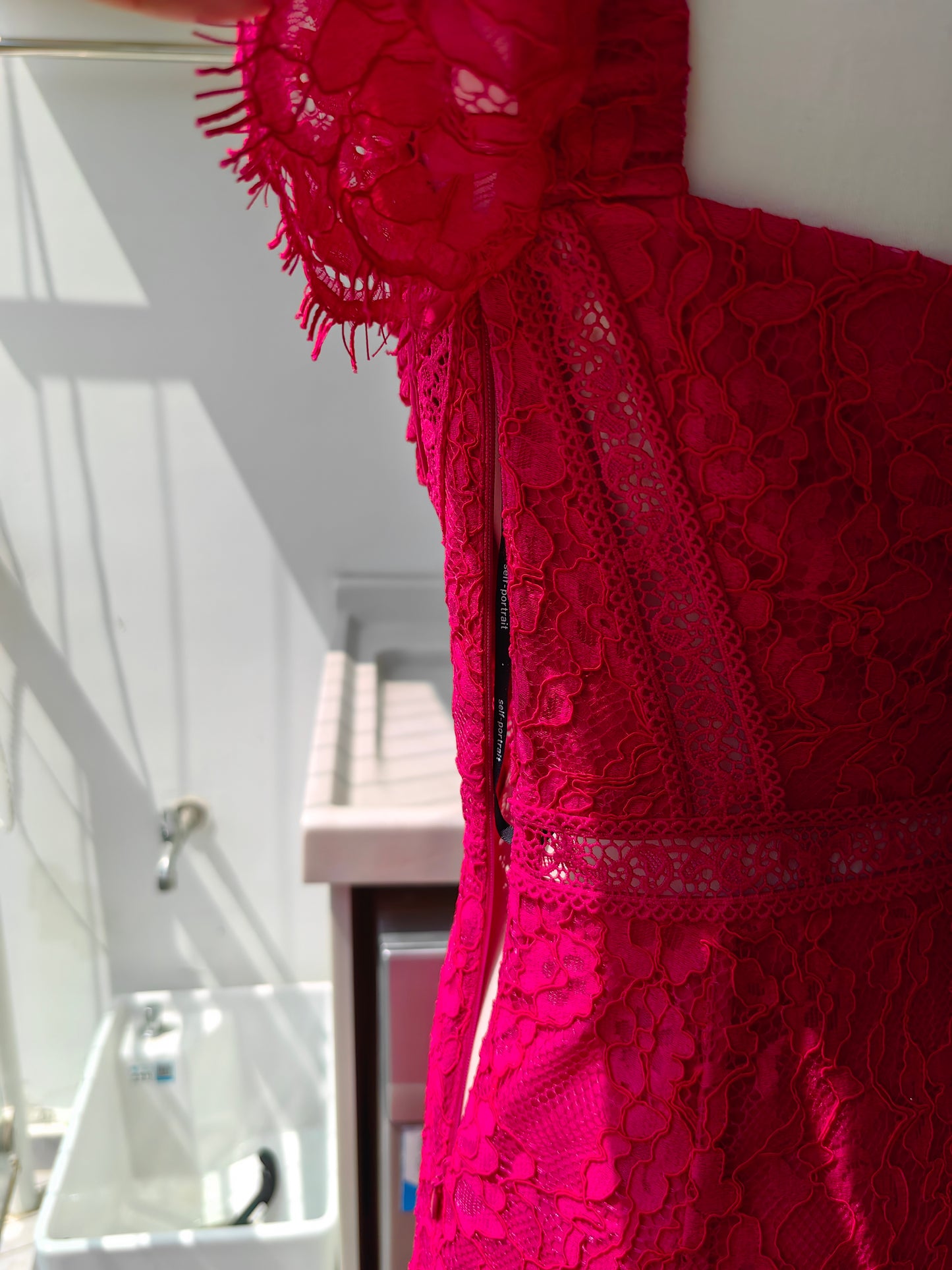 SP Red Lace Cotton Blend Midi Dress