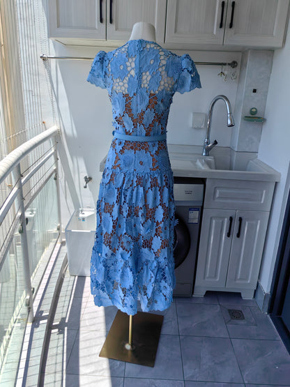 Sp Blue 3D Cotton Lace Mini & Midi Dress