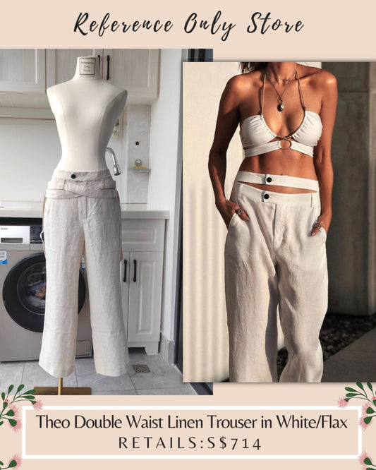 MRS Theo double waist Linen Trouser Pants in white / Flax
