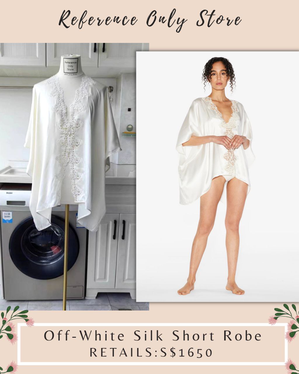 LP Off White Silk Short Robe