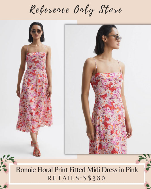 Rs Bonnie Pink Floral Print Fitted Midi Dress