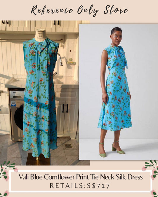 LKB Vali Silk cornflower Print Tie neck midi dress