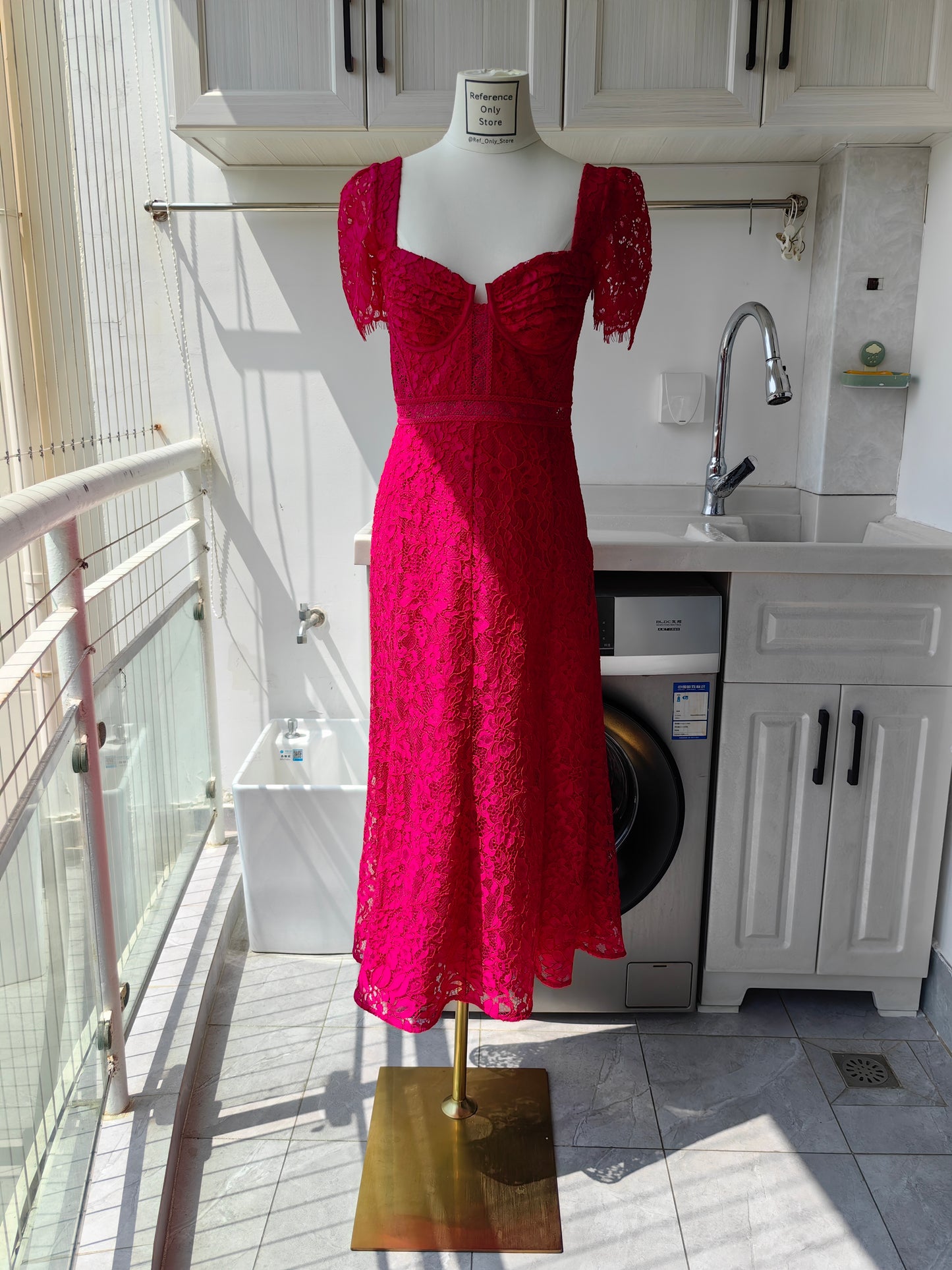 SP Red Lace Cotton Blend Midi Dress