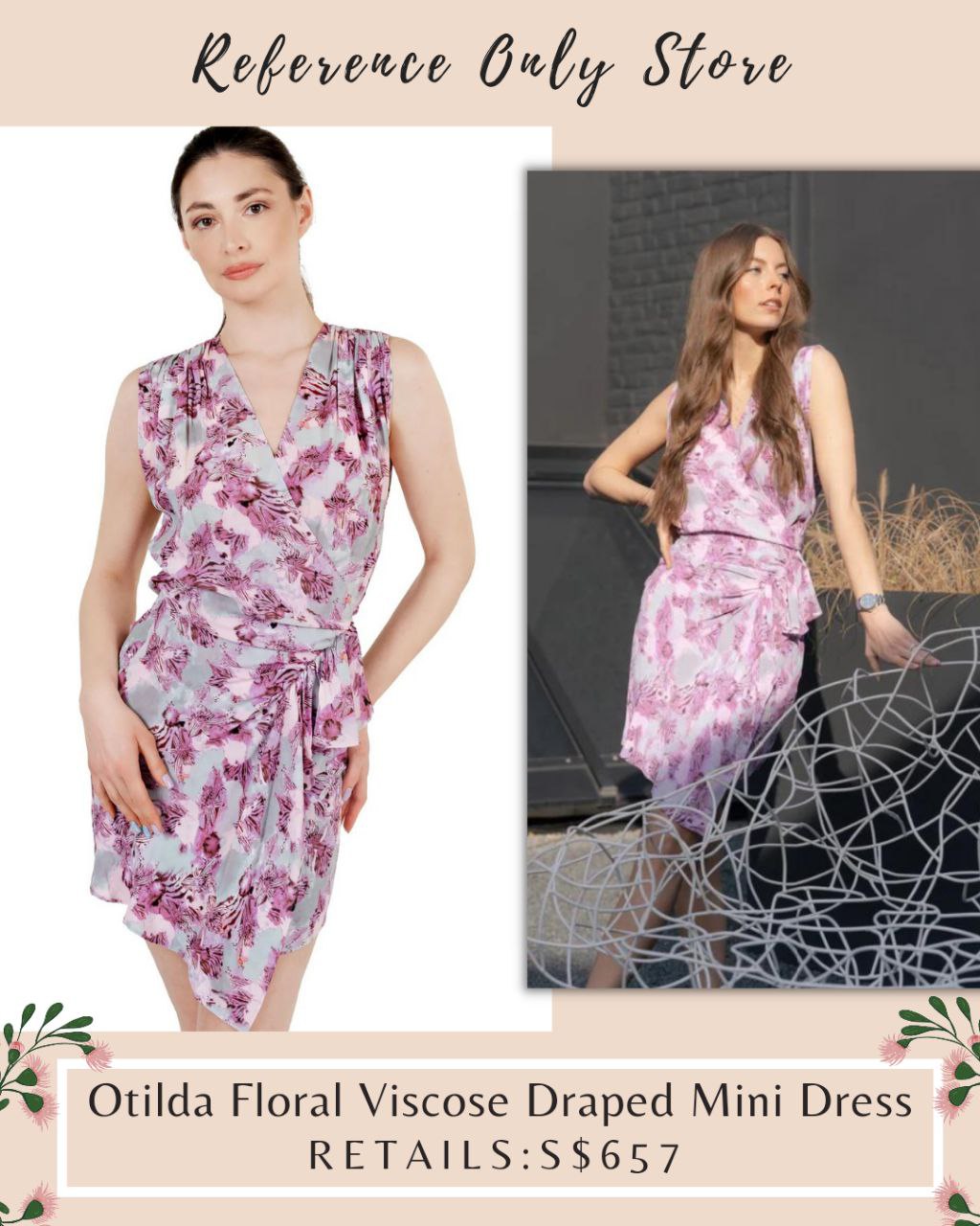 IR Otilda Floral Viscose Draped Mini Dress