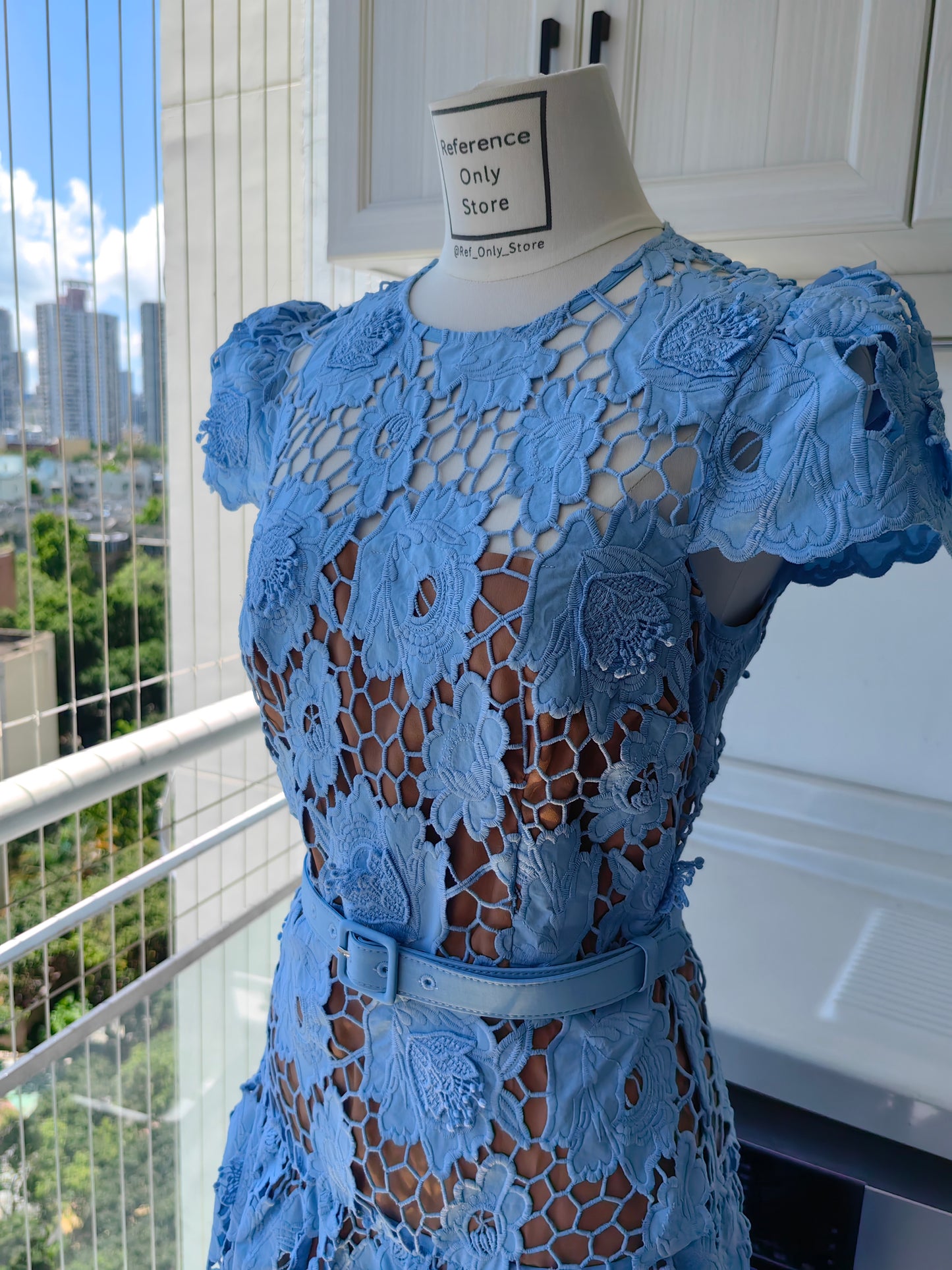 Sp Blue 3D Cotton Lace Mini & Midi Dress