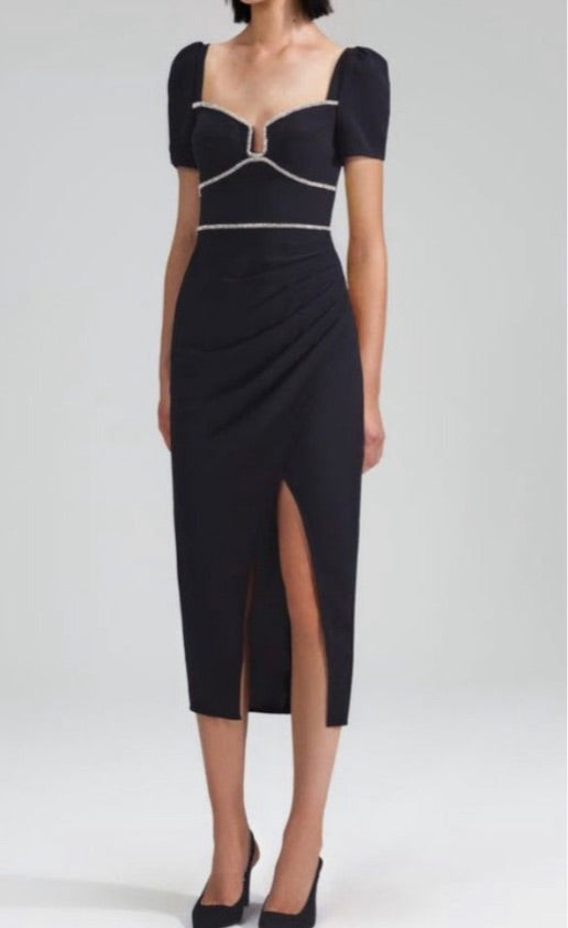 SP Diamante Black Crepe midi dress