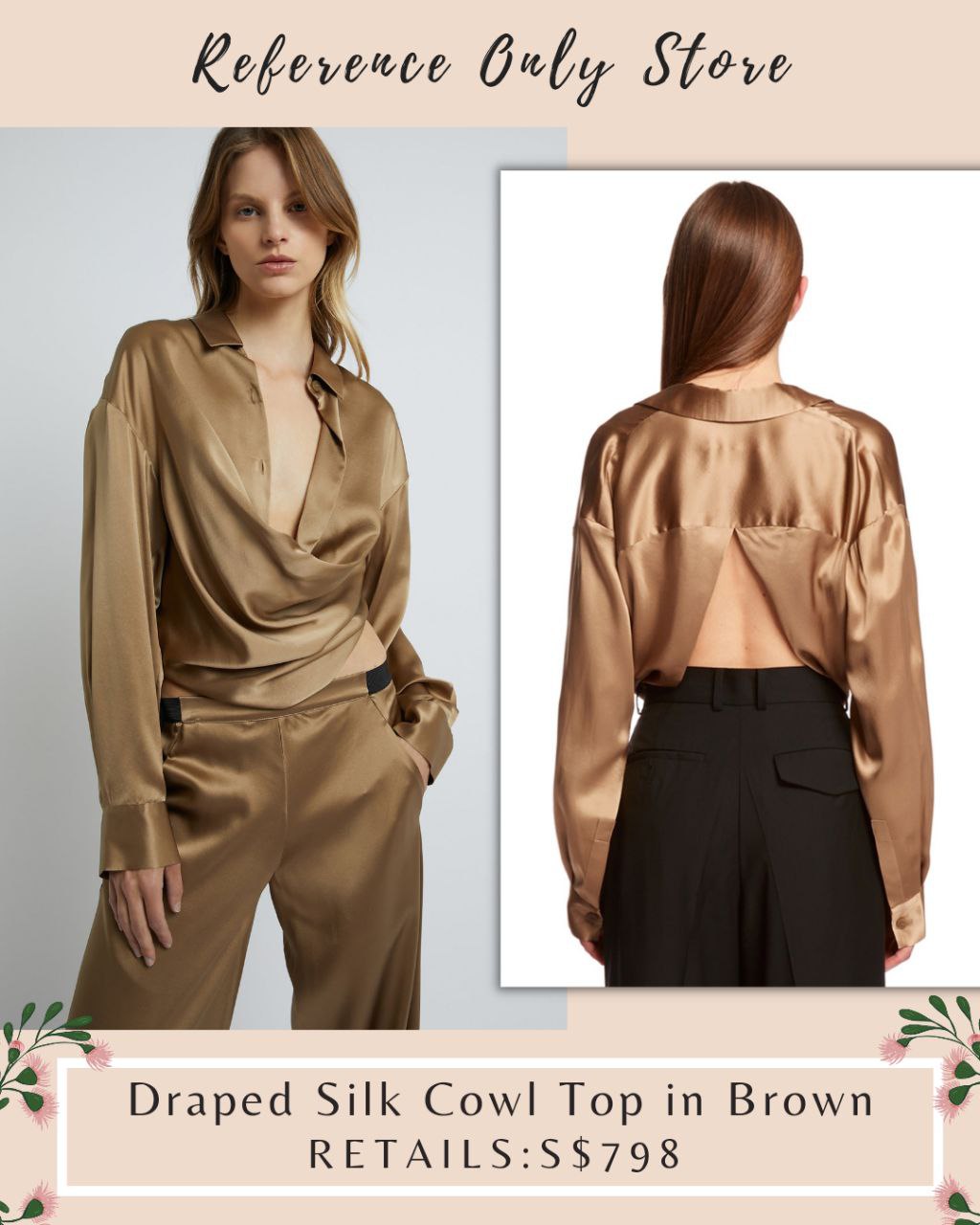 Ce Draped Silk Cowl top in brown